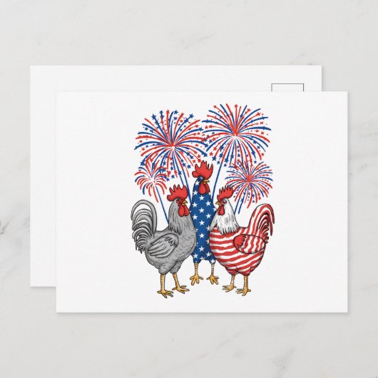Patriotic USA Chicken USA Hen 4. Juli Postkarte (Vorne/Hinten)