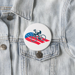 Patriotic USA Cycling American Flag Bike Rider Button