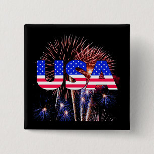 Patriotic USA Fireworks Button