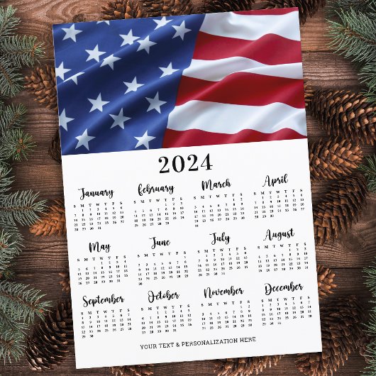 Patriotic USA Flag 12 Monatskalender Feiertagskarte