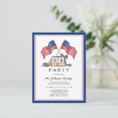 Patriotic USA Flag 4. Juli Einladungspostkarte (Stehend Vorderseite)