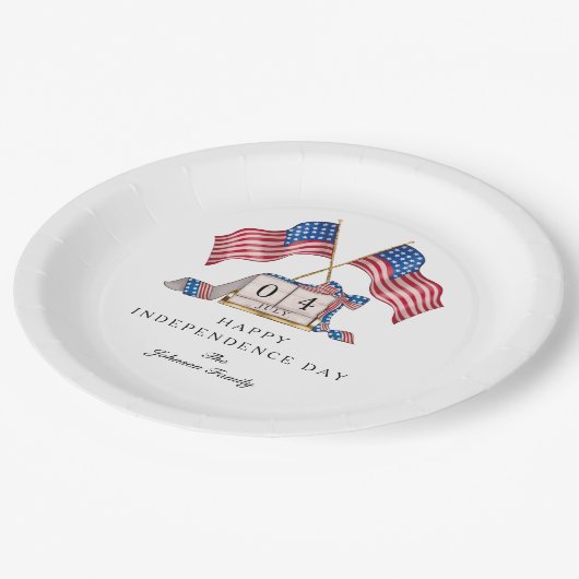 Patriotic USA Flag 4. Juli Pappteller (Schrägansicht)