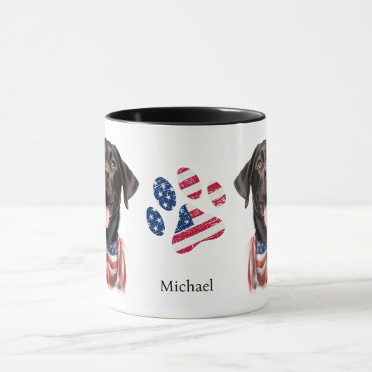 Patriotic USA Flag Black Labrador Retriever Dog Tasse (Zentrum)