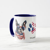 Patriotic USA Flag Boston Terrier Dog Tasse (Vorderseite Links)