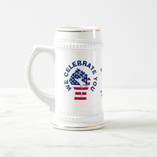 Patriotic USA Flag CELEBRATE BEST VATER EVER Bierglas (Links)