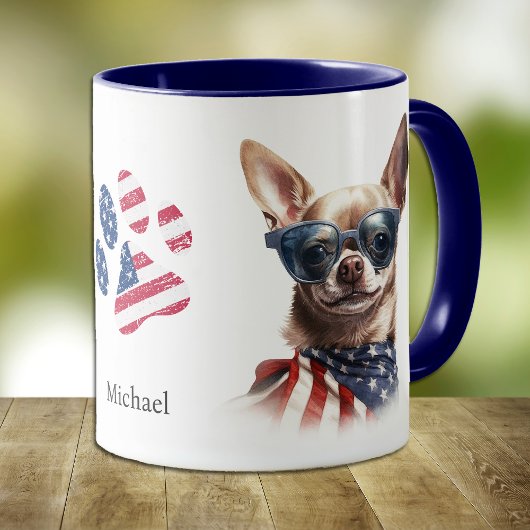 Patriotic USA Flag Chihuahua Dog Tasse
