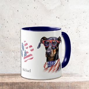 Patriotic USA Flag Doberman Pinscher Dog Tasse