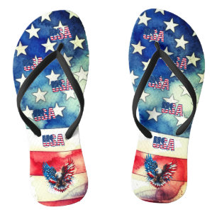 Patriotic USA Flag & Eagle Pair Flip Flops Badesandalen