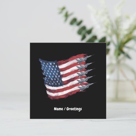 Patriotic USA Flag Fighter Jets 4. Juli Einladung (Stehend Vorderseite)