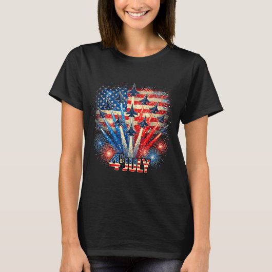 Patriotic Usa Flag Fighter Jets Awareness Support T-Shirt (Vorderseite)