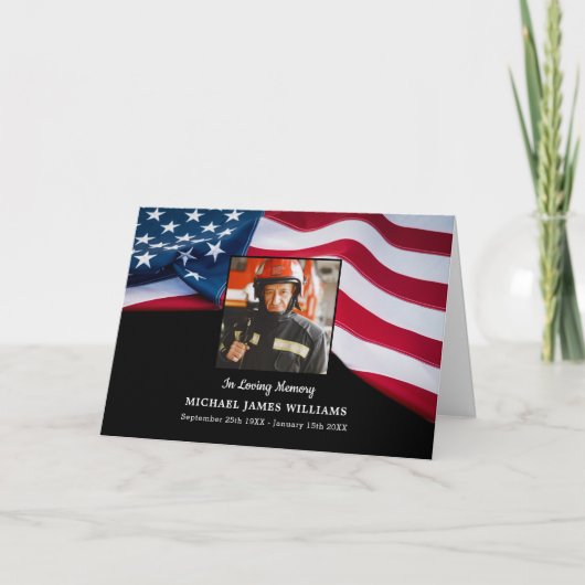 Patriotic USA Flag Firefighter Gedenkfeier Dankeskarte (Vorderseite)
