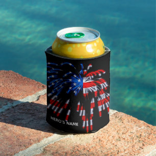 Patriotic USA Flag Fireworks Red Blue Name Cooler Dosenkühler