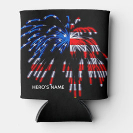Patriotic USA Flag Fireworks Red Blue Name Cooler Dosenkühler