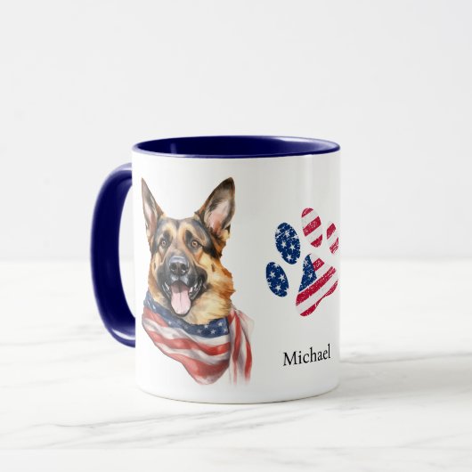 Patriotic USA Flag German Shepherd Dog Tasse (Vorderseite Links)