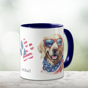 Patriotic USA Flag Golden Retriever Dog Tasse