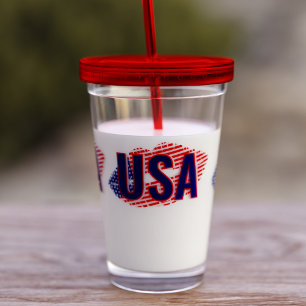 Patriotic USA Flag Lipstick Kiss Acrylic Tumbler Acryltrinkbecher