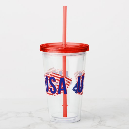 Patriotic USA Flag Lipstick Kiss Acrylic Tumbler Acryltrinkbecher (Vorderseite)