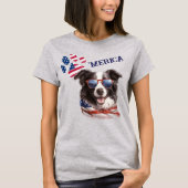 Patriotic USA Flag Paw Print Border Collie Dog T-Shirt (Vorderseite)