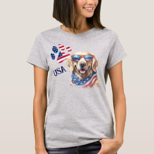 Patriotic USA Flag Paw Print Golden Retriever T-Shirt