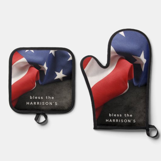 Patriotic USA Flag Personalisiert Ofenhandschuh & Topflappen-Set (Vorderseite)