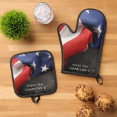 Patriotic USA Flag Personalisiert Ofenhandschuh & Topflappen-Set (Oben Unten)