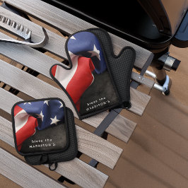 Patriotic USA Flag Personalisiert Ofenhandschuh & Topflappen-Set