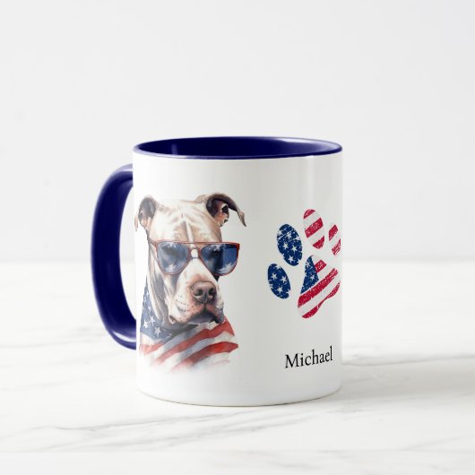 Patriotic USA Flag Pitbull Dog Tasse (Vorderseite Links)