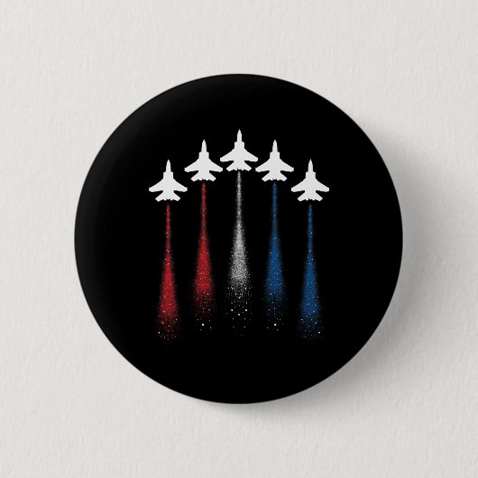 Patriotic Usa Flag Red White Blue Fighting Jets 4. Button (Vorderseite)