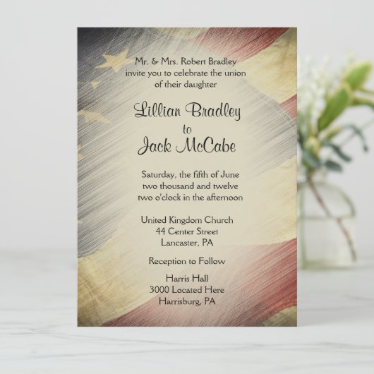 Patriotic USA Flag Wedding Einladungen (Stehend Vorderseite)
