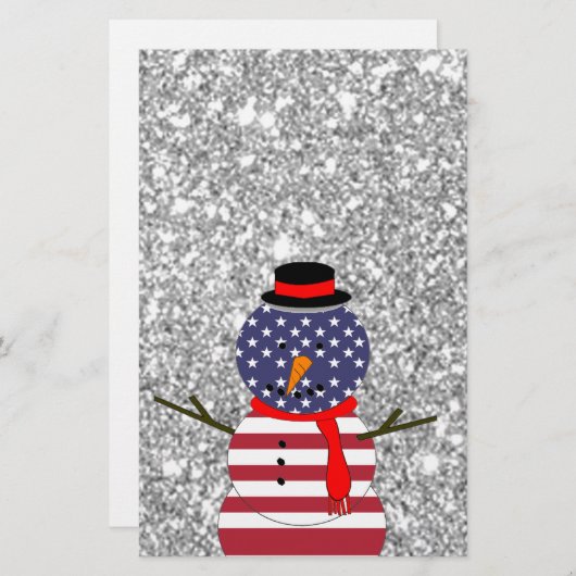 Patriotic USA flagge Snowman Glitzer Weihnachten Briefpapier (Vorne/Hinten)