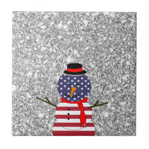 Patriotic USA flagge Snowman Glitzer Weihnachten Fliese