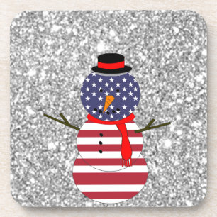 Patriotic USA flagge Snowman Glitzer Weihnachten Getränkeuntersetzer