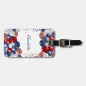 Patriotic USA Flaggen Rot-Blau-Name Gepäckanhänger (Vorderseite horizontal)