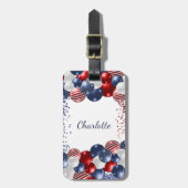 Patriotic USA Flaggen Rot-Blau-Name Gepäckanhänger (Vorderseite vertikal)