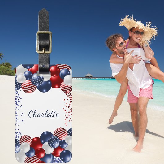 Patriotic USA Flaggen Rot-Blau-Name Gepäckanhänger