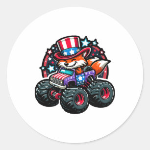 Patriotic Usa Fox 4. Juli Monster Truck Amerikaner Runder Aufkleber