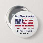 Patriotic USA God Bless America 3-in Round Button (Vorne & Hinten)