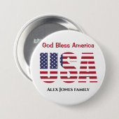 Patriotic USA God Bless America 3" Round Button (Vorne & Hinten)