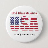Patriotic USA God Bless America 3" Round Button (Vorderseite)