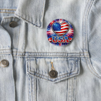 Patriotic USA Heart Button – American Flag 