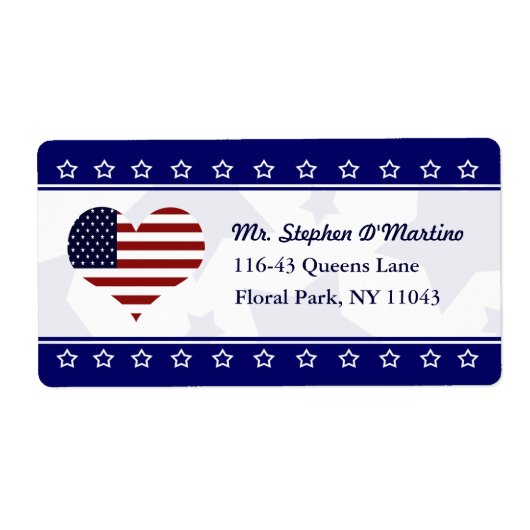 Patriotic USA Herz Flag Custom Shipping Label (Vorne)