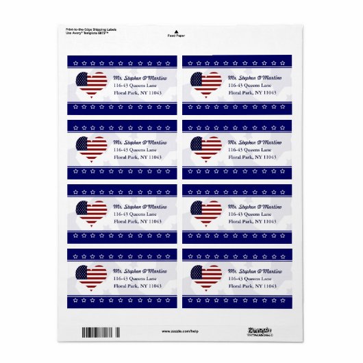 Patriotic USA Herz Flag Custom Shipping Label (Vorne)