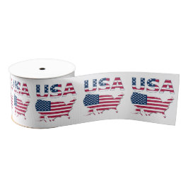 Patriotic USA Lettering and American Flag Over Map Ripsband