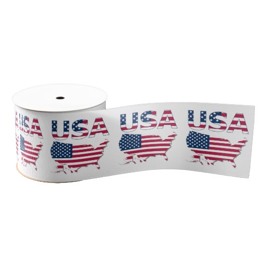 Patriotic USA Lettering and American Flag Over Map Ripsband (Spule)