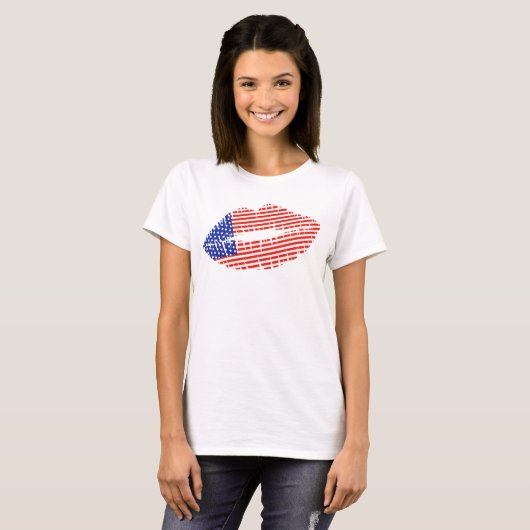 Patriotic USA Lipstick Kiss Lip Print T - Shirt (Vorne ganz)