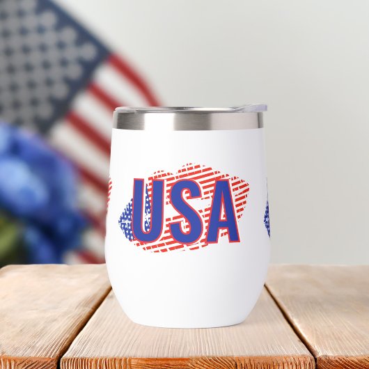 Patriotic USA Monogram Lips Thermal Wine Tumbler