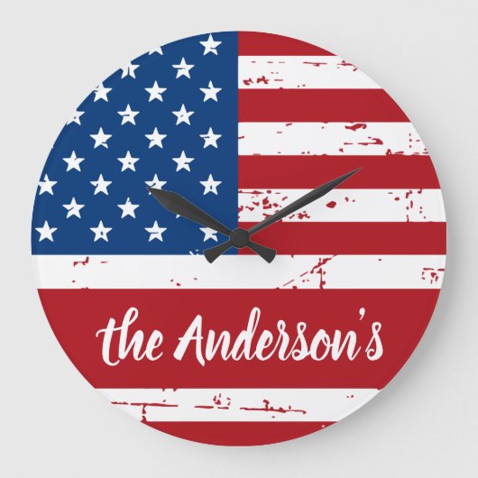 Patriotic USA Personalisiert Name American Flag Große Wanduhr (Vorderseite)