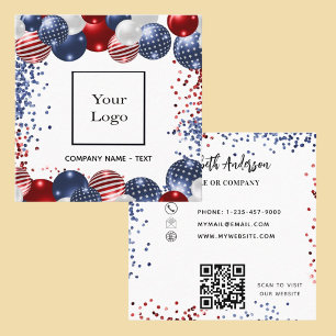 Patriotic USA Rot-Blau-Logo QR Code Quadratische Visitenkarte