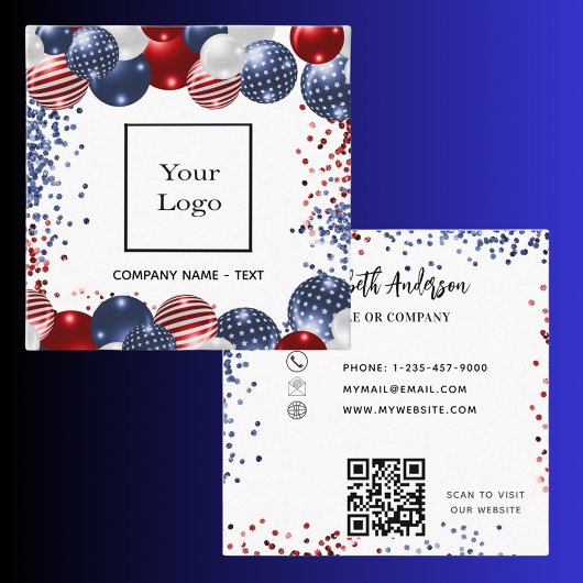 Patriotic USA Rot-Blau-Logo QR Code Quadratische Visitenkarte