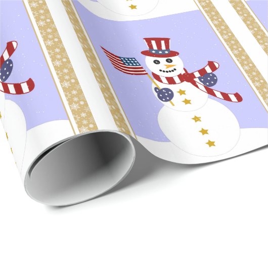 Patriotic USA Snowman Wrapping Paper Geschenkpapier (Rolleneckpunkt)